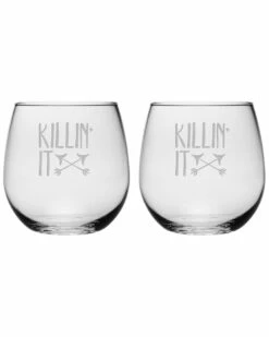 Susquehanna Glass Set Of Two 16.75oz Killin It Stemless Glasses Home Bar Carts & Accessories