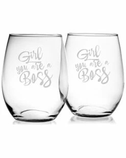 Susquehanna Glass Set Of Two 21oz Girl You Are A Boss Stemless Glasses Home Bar Carts & Accessories