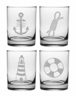 Susquehanna Glass Set Of 4 Seafarer Assortment Rocks Glasses Home Bar Carts & Accessories