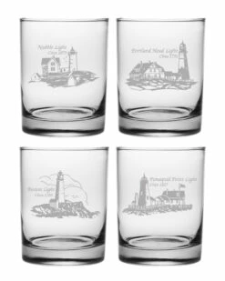 Susquehanna Glass Set Of 4 New England Lighthouse Collection Rocks Glasses Home Bar Carts & Accessories