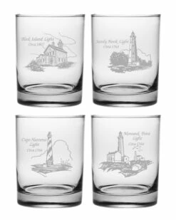 Susquehanna Glass Set Of 4 Mid Atlantic Lighthouse Collection Rocks Glasses Home Bar Carts & Accessories