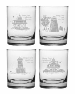 Susquehanna Glass Set Of 4 Chesapeake Lighthouse Collection Rocks Glasses Home Bar Carts & Accessories