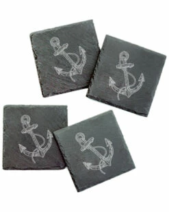 Susquehanna Glass Set Of 4 Vintage Anchor Square Slate Coasters Home Bar Carts & Accessories