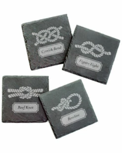 Susquehanna Glass Set Of 4 Nautical Knots Square Slate Coasters Home Bar Carts & Accessories