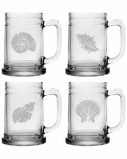 Susquehanna Glass Set Of 4 Distressed Seashells Tankard Mugs Home Bar Carts & Accessories