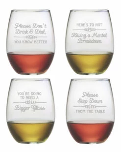 Susquehanna Glass Set Of Four 21oz Wine Wisdom Assortment Stemless Glasses Home Bar Carts & Accessories
