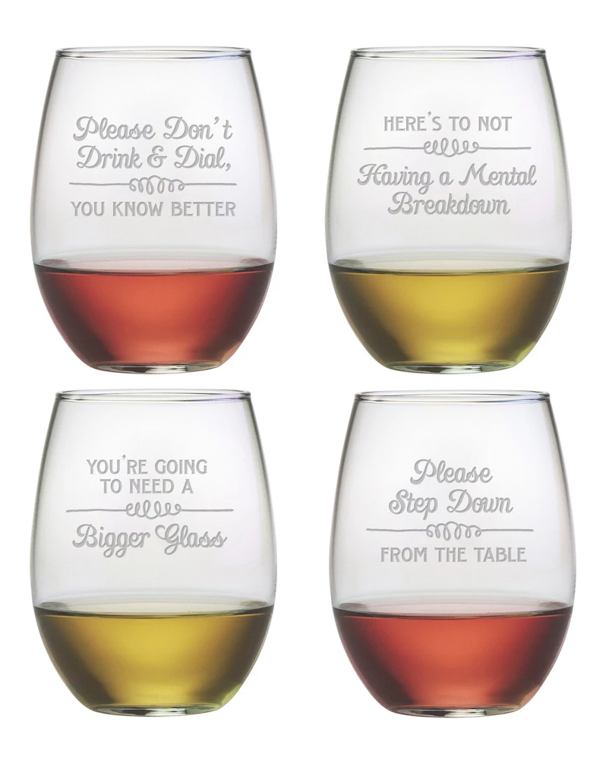Susquehanna Glass Set Of Four 21oz Wine Wisdom Assortment Stemless Glasses Home Bar Carts & Accessories