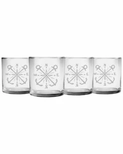 Susquehanna Glass Set Of 4 Crossed Anchors Slim Rocks Glasses Home Bar Carts & Accessories