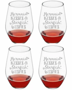 Susquehanna Glass Set Of 4 Mermaid Kisses Stemless Wine Glasses Home Bar Carts & Accessories