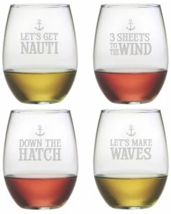 Susquehanna Glass Set Of 4 Down The Hatch Stemless Wine Glasses Home Bar Carts & Accessories