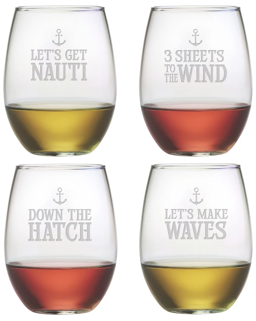 Susquehanna Glass Set Of 4 Down The Hatch Stemless Wine Glasses Home Bar Carts & Accessories