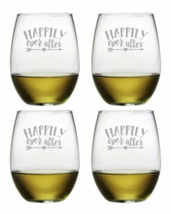 Susquehanna Glass Set Of Four 21oz Happily Ever After Stemless Glasses Home Bar Carts & Accessories