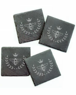 Susquehanna Glass Set Of 4 Vintage Bee Square Slate Coasters Home Bar Carts & Accessories