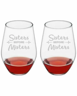 Susquehanna Glass Set Of 2 Sisters Before Misters Stemless Wine Glasses Home Bar Carts & Accessories