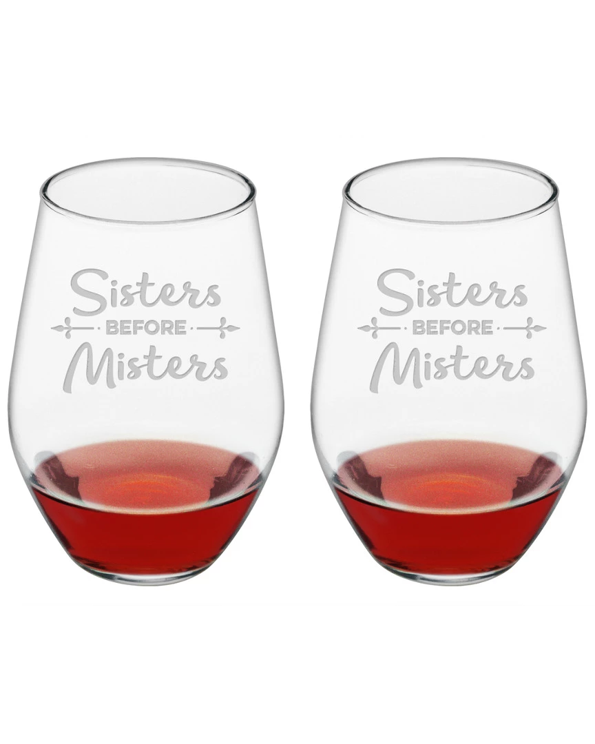 Susquehanna Glass Set Of 2 Sisters Before Misters Stemless Wine Glasses Home Bar Carts & Accessories