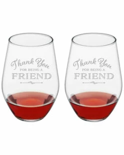 Susquehanna Glass Set Of 2 Thank You For Being A Friend Stemless Wine Glasses Home Bar Carts & Accessories