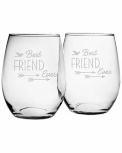 Susquehanna Glass Set Of 2 Best Friend Ever Stemless Wine Glasses Home Bar Carts & Accessories