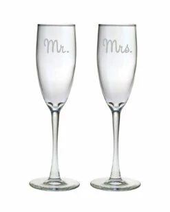 Susquehanna Glass Set Of Two 5.75oz Mr. & Mrs. Champagne Flutes Home Drinkware