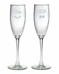 Susquehanna Glass Set Of Two 5.75oz Bride & Groom Champagne Flutes Home Drinkware