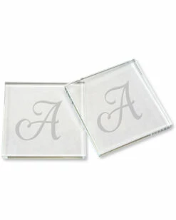 Susquehanna Glass Monogrammed Set Of Four 3.75in Script Coasters, (A-Z) Home Bar Carts & Accessories