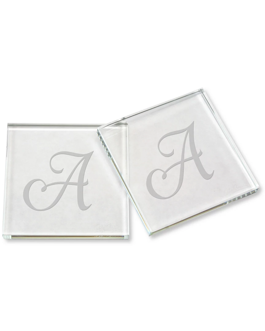 Susquehanna Glass Monogrammed Set Of Four 3.75in Script Coasters, (A-Z) Home Bar Carts & Accessories