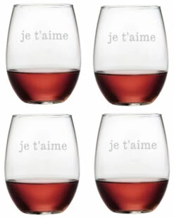 Susquehanna Glass Je T'aime Set Of 4 21oz Stemless Wines Home Drinkware