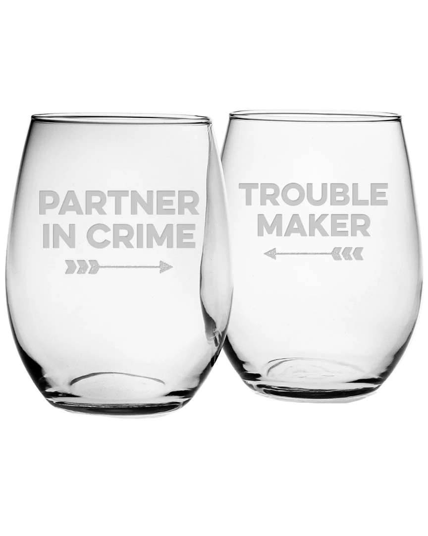 Susquehanna Glass Set Of 2 Partners In Crime Stemless Wine Glasses Home Bar Carts & Accessories