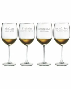 Susquehanna Glass Set Of Four Jewish Words Vol. 2 19oz Wine Glasses Home Bar Carts & Accessories