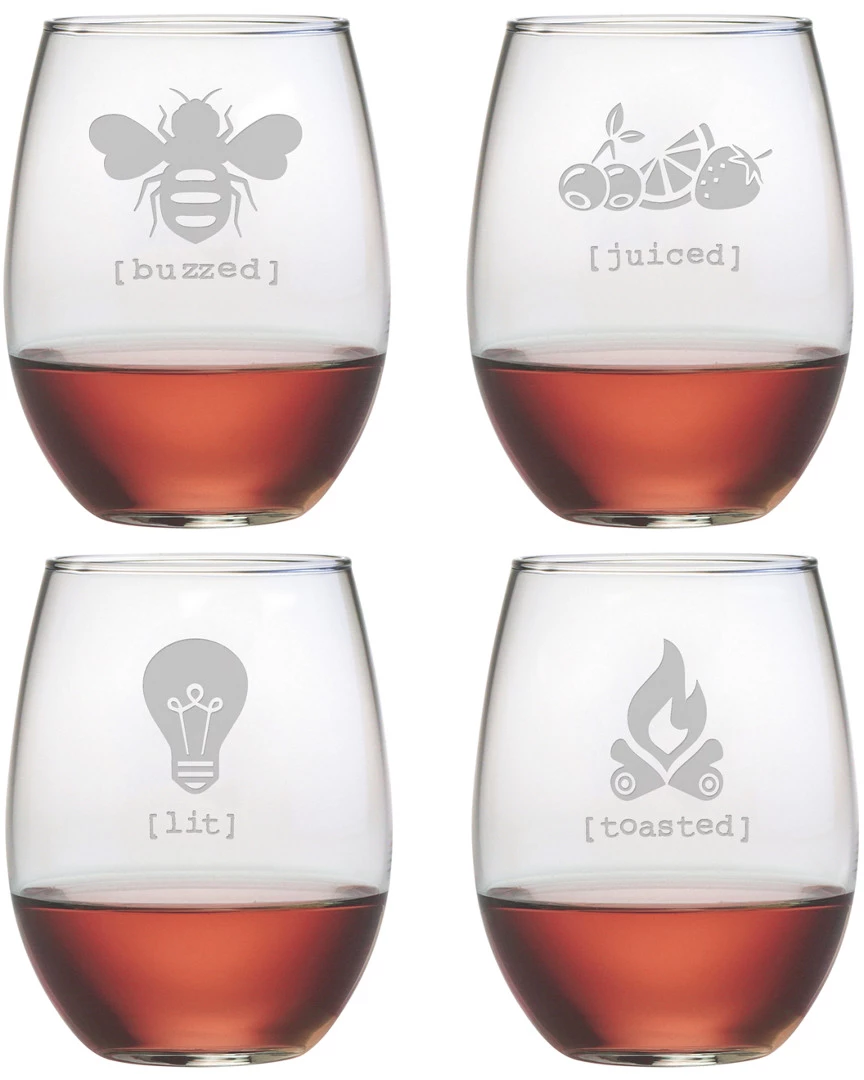 Susquehanna Glass Tipsy Assorted Set Of 4 Stemless Wine Glasses Home Bar Carts & Accessories