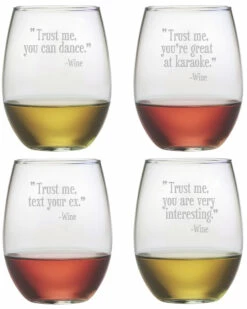 Susquehanna Glass Trust Me Assorted Set Of 4 Stemless Wine Glasses Home Bar Carts & Accessories