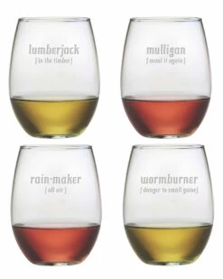 Susquehanna Glass Golf Lingo Set Of 4 21oz Stemless Wine Glasses Home Bar Carts & Accessories