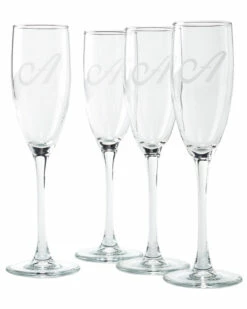 Susquehanna Glass Monogrammed Set Of Four 5.75oz Champagne Flutes, (A-Z) Home Drinkware