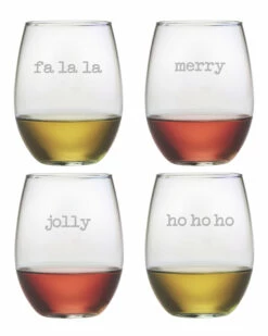 Susquehanna Glass Christmas Set Of 4 Stemless Wine Glasses 21oz Home Bar Carts & Accessories