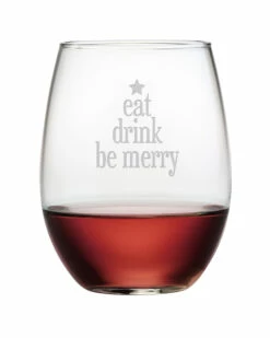 Susquehanna Glass "Eat, Drink, Be Merry" Set Of 4 21oz Stemless Wine Glasses Home Bar Carts & Accessories