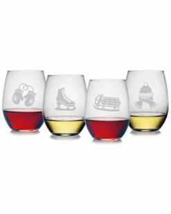 Susquehanna Glass Signs Of Winter Set Of 4 Stemless Glasses Home Seasonal