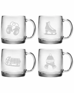 Susquehanna Glass "Signs Of Winter" Set Of 4 Nordic Mugs Home Bar Carts & Accessories