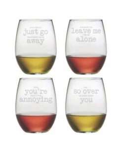 Susquehanna Glass "Its In The Small Print" Set Of 4 Stemless Glasses Home Bar Carts & Accessories