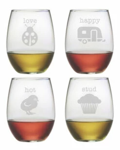 Susquehanna Glass Pet Names Set Of 4 21oz Stemless Glasses Home Bar Carts & Accessories