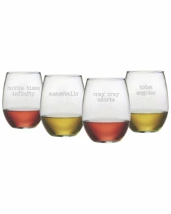 Susquehanna Glass Girl Talk Set Of Four 21oz Stemless Wine Glasses Home Bar Carts & Accessories