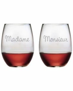 Susquehanna Glass Madame & Monsieur Set Of Two 21oz Stemless Wine Glasses Home Bar Carts & Accessories