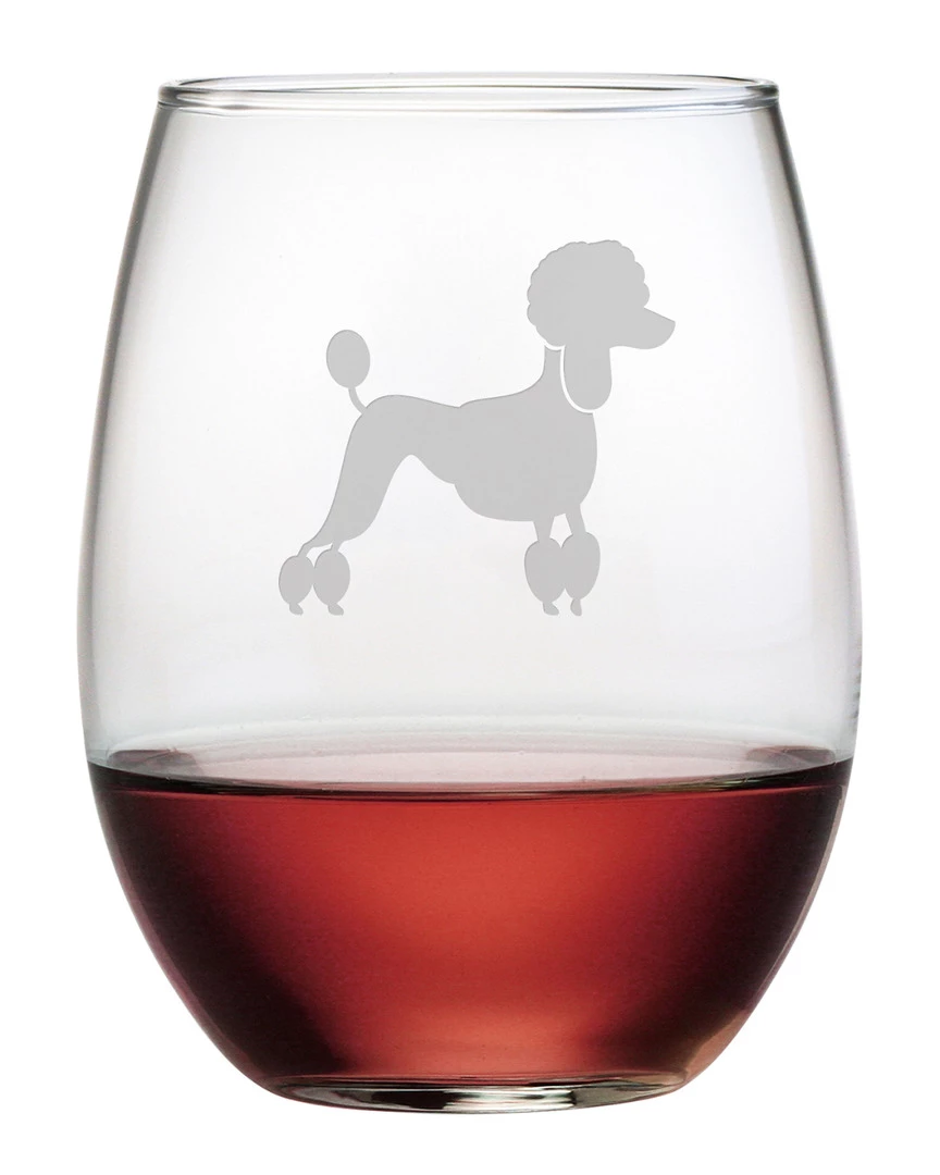Susquehanna Glass Set Of Four 21oz French Poodle Stemless Wine Glasses Home Bar Carts & Accessories