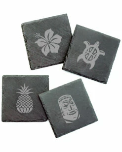 Susquehanna Glass Set Of 4 Hawaiian Icons Assortment Slate Coasters Home Bar Carts & Accessories