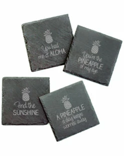 Susquehanna Glass Set Of 4 Pineapple Talk Assortment Slate Coasters Home Bar Carts & Accessories