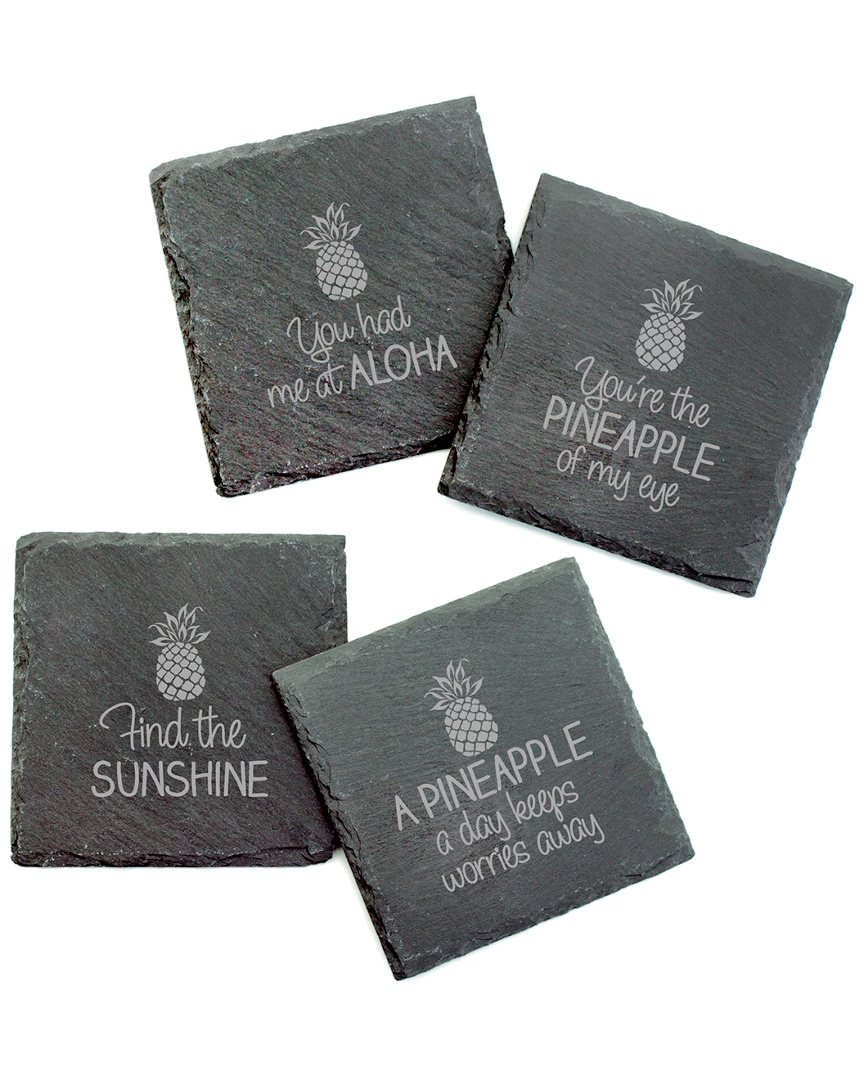 Susquehanna Glass Set Of 4 Pineapple Talk Assortment Slate Coasters Home Bar Carts & Accessories
