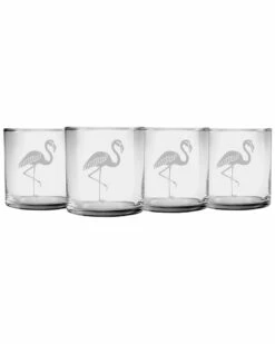 Susquehanna Glass Set Of 4 Flamingo Slim Rocks Glasses Home Bar Carts & Accessories