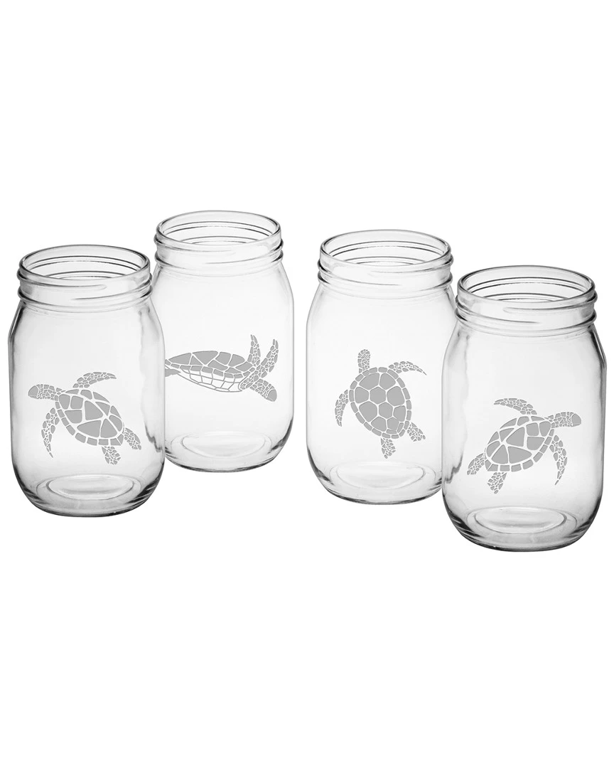 Susquehanna Glass Set Of 4 Sea Turtles Drinking Jars Home Bar Carts & Accessories