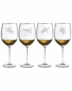 Susquehanna Glass Set Of 4 Sea Turtles Wine Glasses Home Bar Carts & Accessories