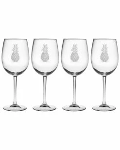 Susquehanna Glass Set Of 4 Pineapple Handcut Wine Glasses Home Bar Carts & Accessories