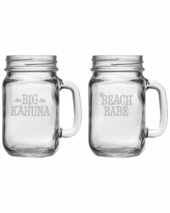 Susquehanna Glass Set Of 2 Big Kahuna & Beach Babe Drinking Jars Home Bar Carts & Accessories