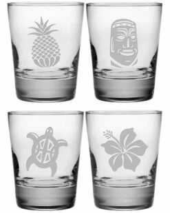 Susquehanna Glass Set Of 4 Hawaiian Icons Assortment Heavy Based DOF Glasses Home Bar Carts & Accessories